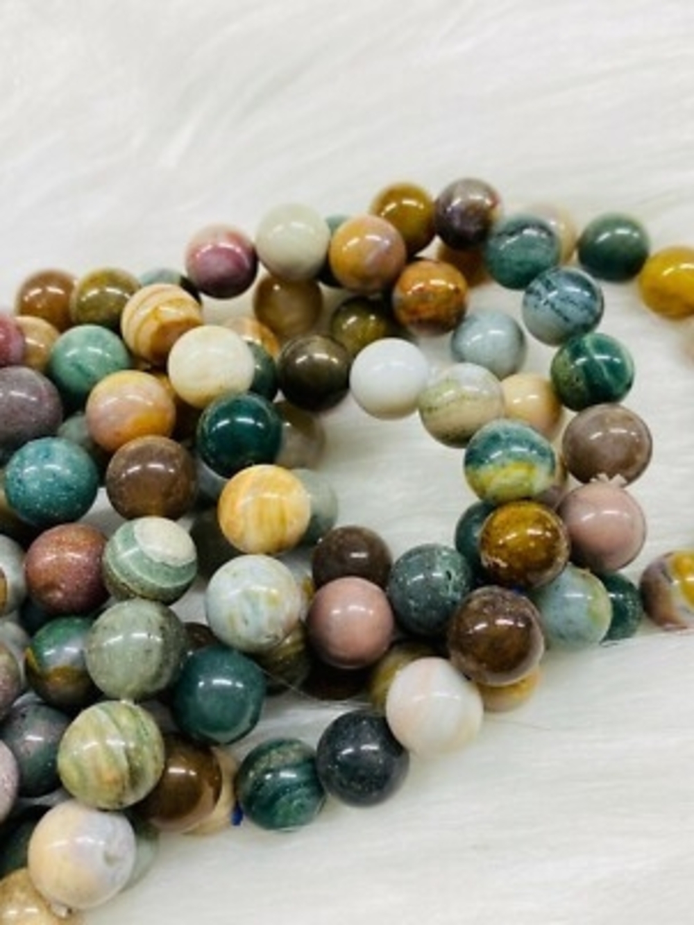 Multicolor Natural Stone Bead Bracelet - Polished Round Stretch Beads